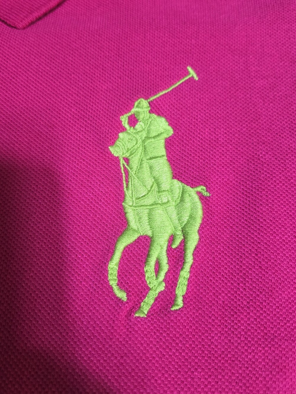 POLO Big Pony By Ralph Lauren Size L, USA Flag, Hot Pink #3 On Back & Sleeve - Picture 4 of 10